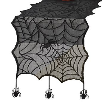 Elrene Home Fashions Crawling Halloween Spider Lace Table Runner, 13"X70"