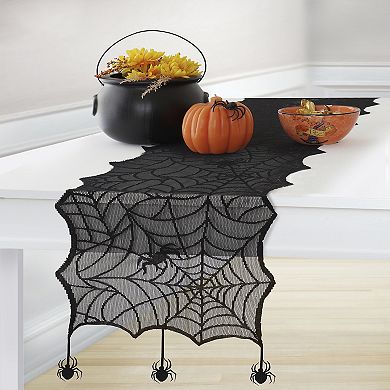 Elrene Home Fashions Crawling Halloween Spider Lace Table Runner, 13"X70"