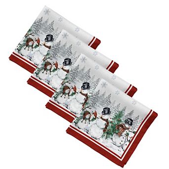 Elrene Home Fashions Snowman Winterland Holiday Snowflake Napkin, Set of 4