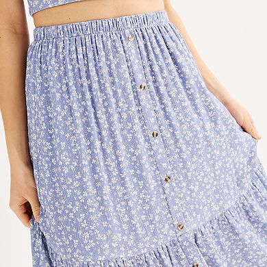 Juniors' Live To Be Spoiled Button Front Midi Skirt