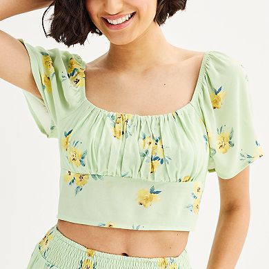 Juniors' Live To Be Spoiled Emma Bodice Floral Crop Top