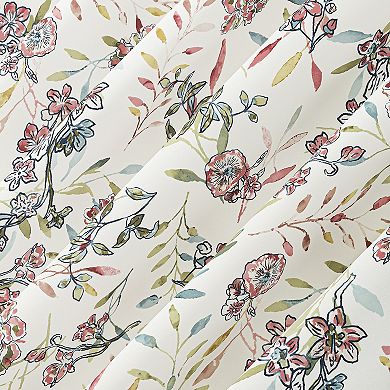 No. 918 Lily Garden Watercolor Floral Semi-Sheer Rod Pocket Curtain Valance or Window Curtain Panel