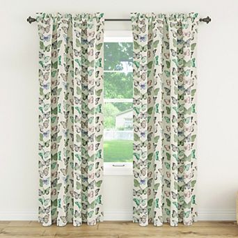 No. 918 Marepesia Butterfly Print Embroidered Trim Semi-Sheer Rod Pocket Curtain Valance or Window Curtain Panel