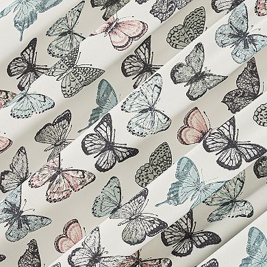 No. 918 Marepesia Butterfly Print Embroidered Trim Semi-Sheer Rod Pocket Curtain Valance or Window Curtain Panel