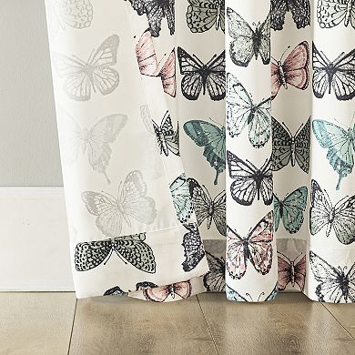 No. 918 Marepesia Butterfly Print Embroidered Trim Semi-Sheer Rod Pocket Curtain Valance or Window Curtain Panel