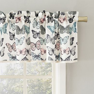 No. 918 Marepesia Butterfly Print Embroidered Trim Semi-Sheer Rod Pocket Curtain Valance or Window Curtain Panel