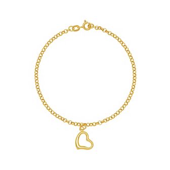 PRIMROSE 14k Gold Polished Open Heart Drop Rolo Chain Bracelet