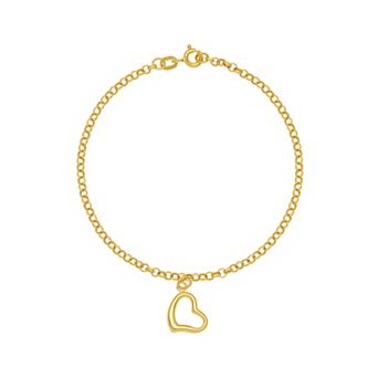 PRIMROSE 14k Gold Polished Open Heart Drop Rolo Chain Bracelet