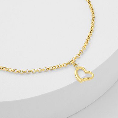 PRIMROSE 14k Gold Polished Open Heart Drop Rolo Chain Bracelet