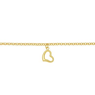 PRIMROSE 14k Gold Polished Open Heart Drop Rolo Chain Bracelet