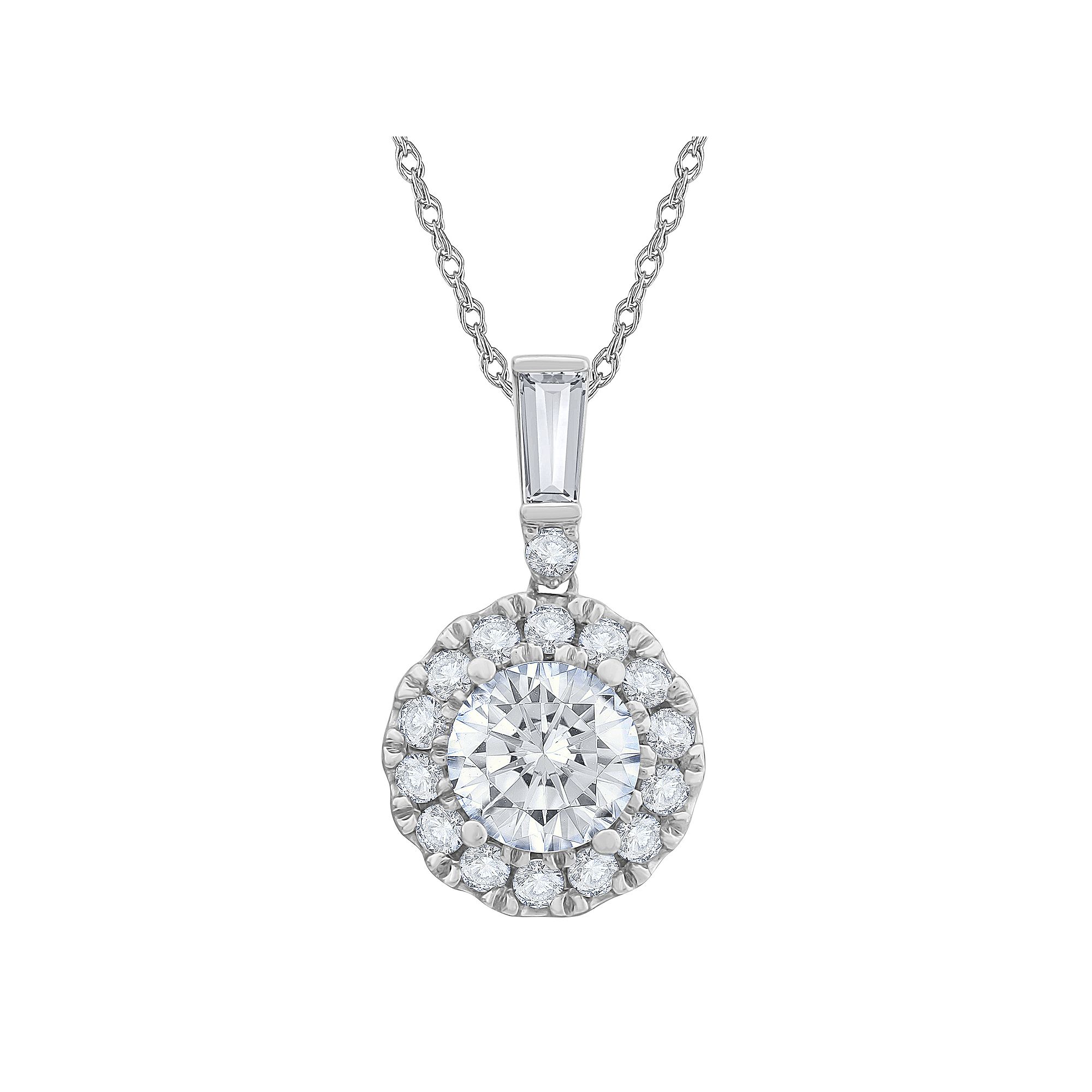 Diamond Medley 14k White Gold 3/4 Carat T.W. Lab-Grown Diamond Halo Pendan