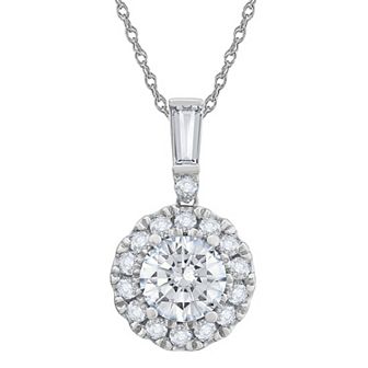 Diamond Medley 14k White Gold 3/4 Carat T.W. Lab-Grown Diamond Halo Pendant Necklace