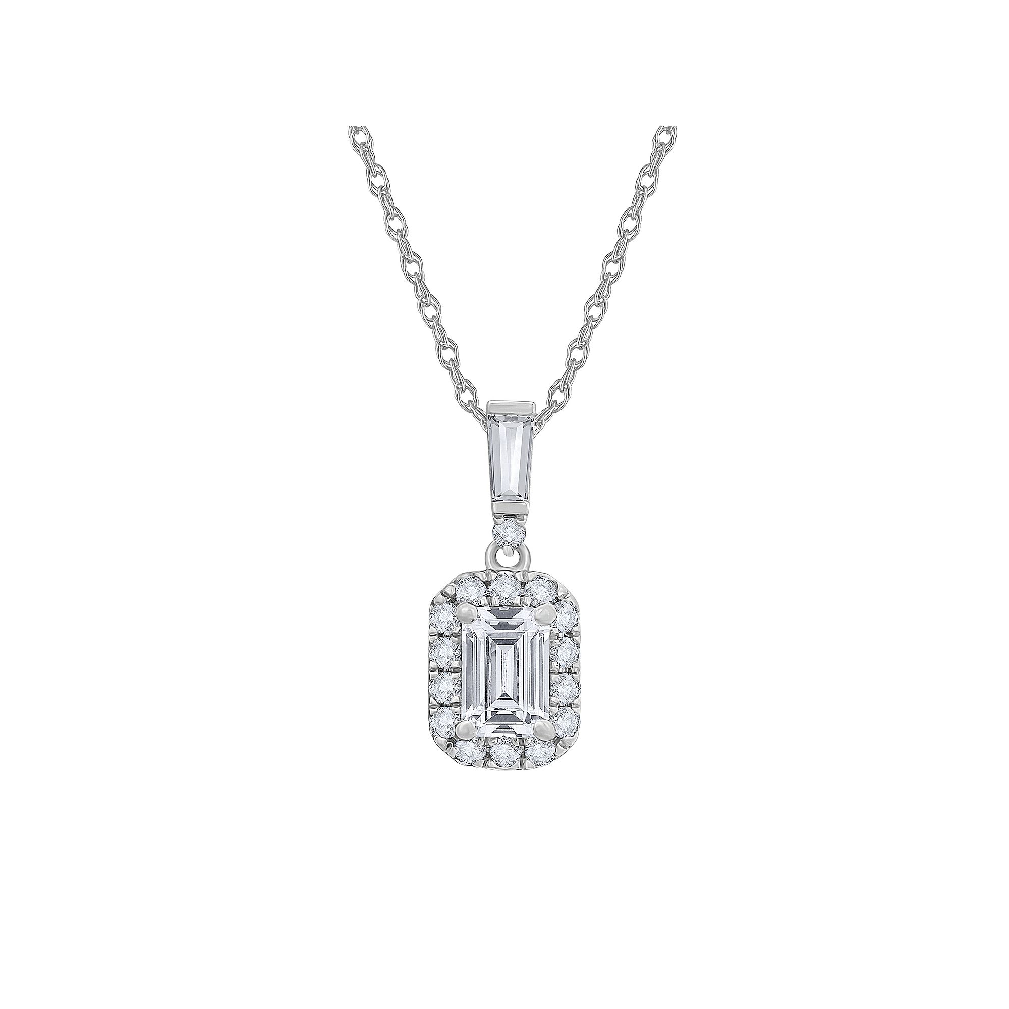 Diamond Medley 14k White Gold 3/4 Carat T.W. Lab-Grown Diamond Halo Pendan