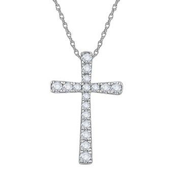 Diamond Medley 14k White Gold 1/2 Carat T.W. Lab-Grown Diamond Cross Pendant Necklace