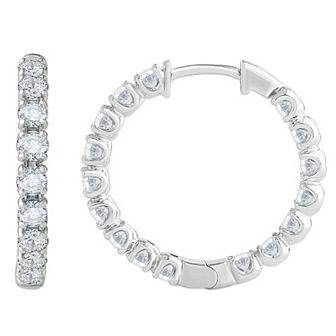 Diamond Medley 14k White Gold 2 Carat T.W. Lab-Grown Diamond Hoop Earrings