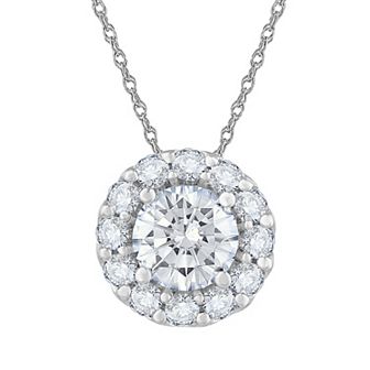Diamond Medley 14k White Gold 1 Carat T.W. Lab-Grown Diamond Halo Pendant Necklace