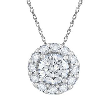 Galaxie Solaire 14k White Gold 1 Carat T.W. Lab-Grown Diamond Halo Pendant Necklace