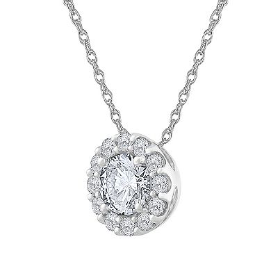 Galaxie Solaire 14k White Gold 1 Carat T.W. Lab-Grown Diamond Halo Pendant Necklace