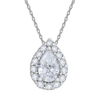 Galaxie Solaire 14k White Gold 1 Carat T.W. Lab-Grown Diamond Drop Halo Pendant Necklace