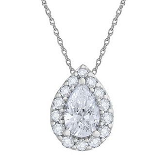 Galaxie Solaire 14k White Gold 1 Carat T.W. Lab-Grown Diamond Drop Halo Pendant Necklace