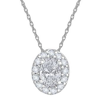 Galaxie Solaire 14k White Gold 1 Carat T.W. Lab-Grown Diamond Oval Halo Pendant Necklace