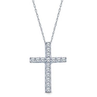 Irena Park 10K White Gold 1/10 Carat T.W. Diamond Cross Pendant Necklace