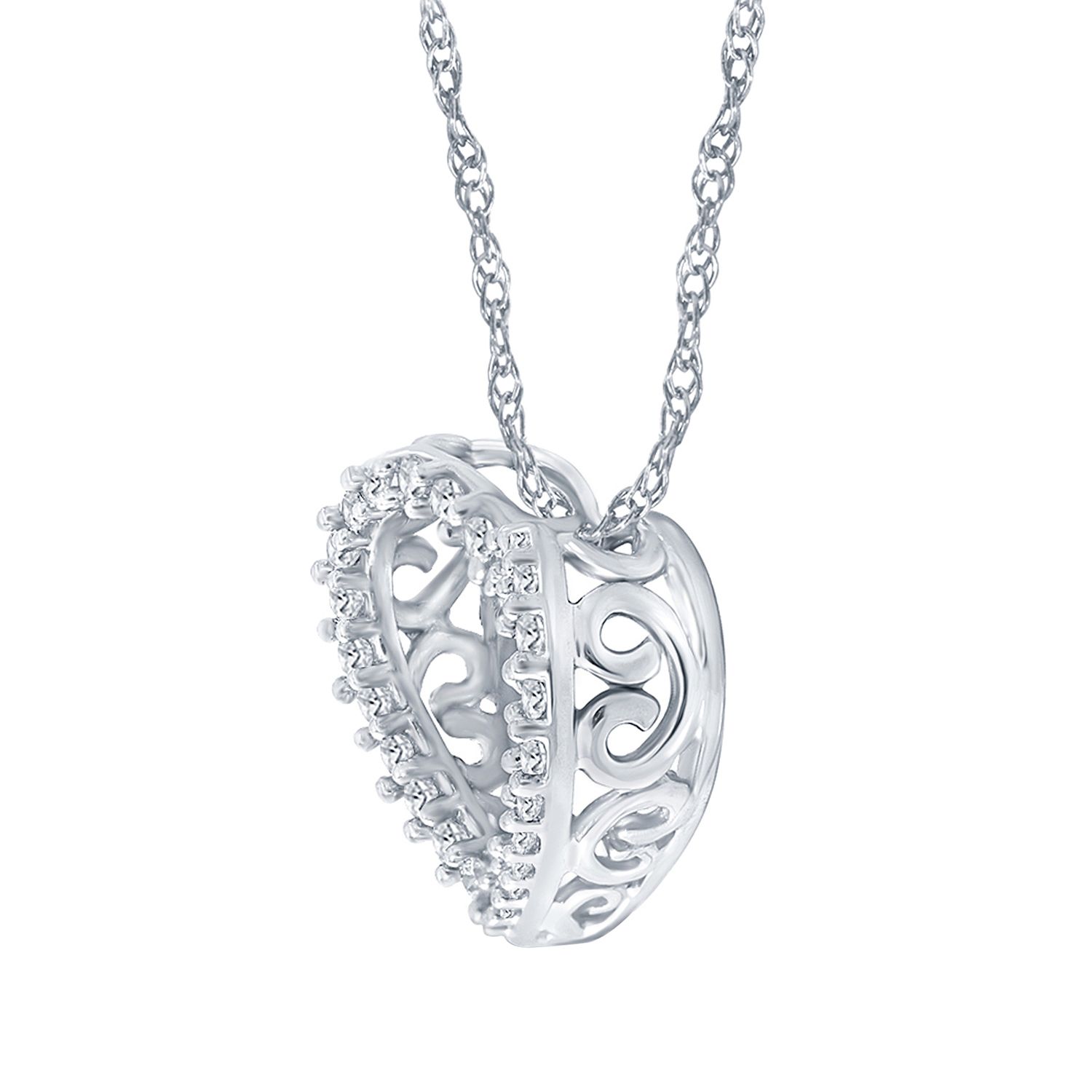FINEROCK 1/2 Carat Diamond Heart Pendant Necklace In 10K White Gold - View #5