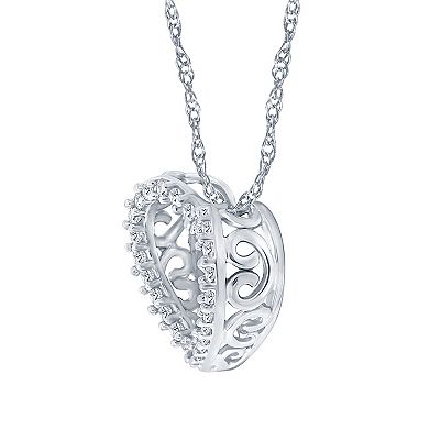 Irena Park 10K White Gold 1/10 Carat T.W. Diamond Heart Pendant Necklace