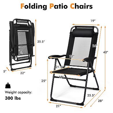 2 Pieces Patio Adjustable Folding Recliner Chairs with 7 Level Adjustable Backrest