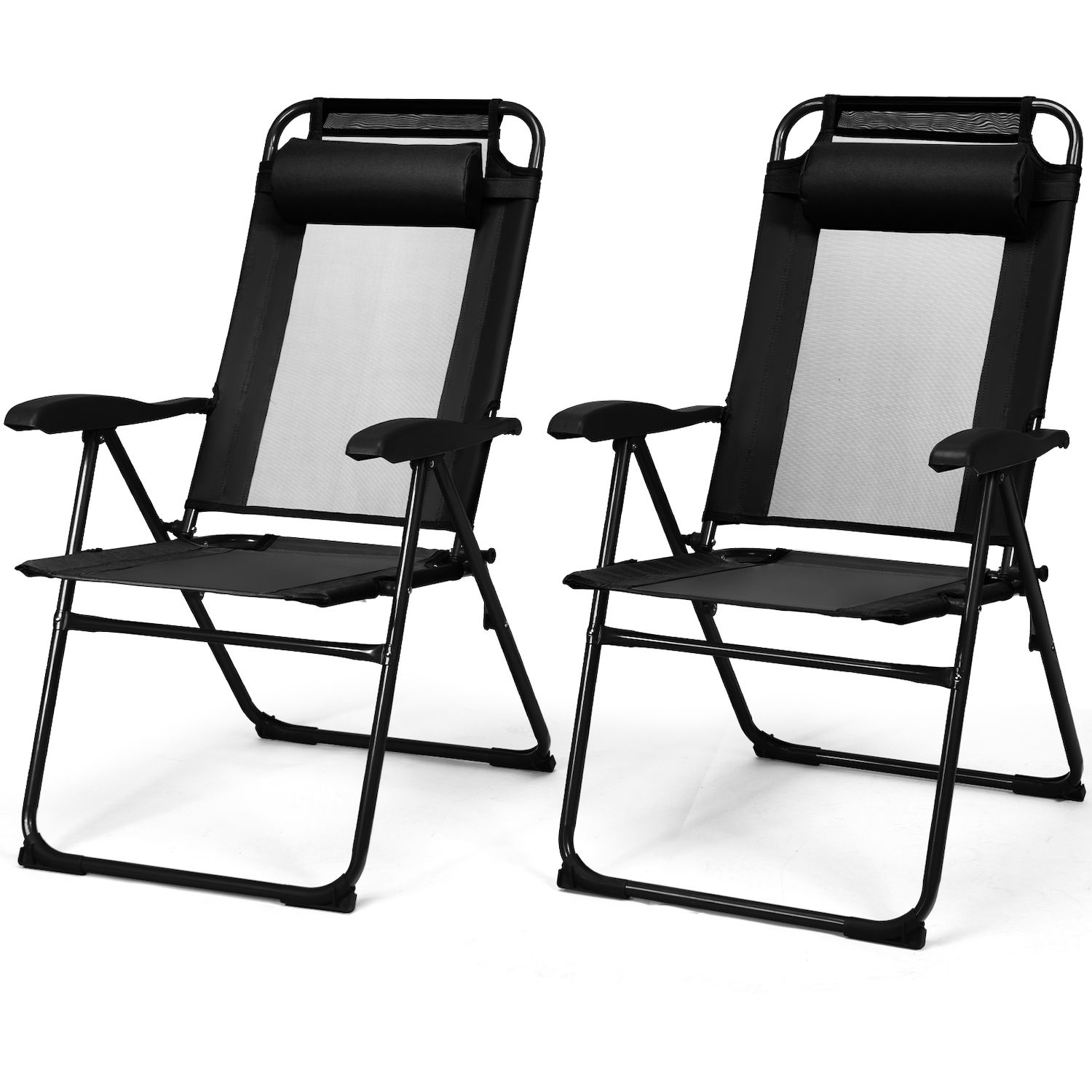 2 Pieces Patio Adjustable Folding Recliner Chairs With 7 Level   6681915 Black