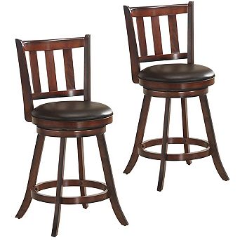 2 pc Swivel Bar Stool Set with Backrest and Footrest for Kitchen Island and Home Bar Seating