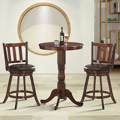 Modern Contemporary Swivel Wooden Bar Stool Set - 360 Degree Rotation, Cushioned Seats - Set of 2