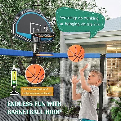 Recreational Trampoline with Basketball Hoop and Net Ladder - 12 ft