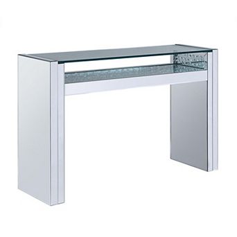 Wood and Mirror Sofa Table with Studded Faux Crystals, Clear