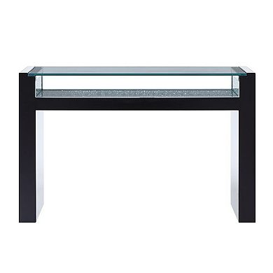 Wood and Mirror Sofa Table with Studded Faux Crystals, Clear