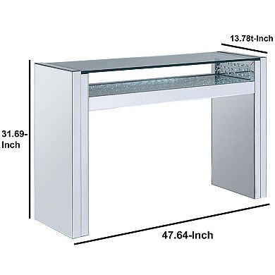 Wood and Mirror Sofa Table with Studded Faux Crystals, Clear