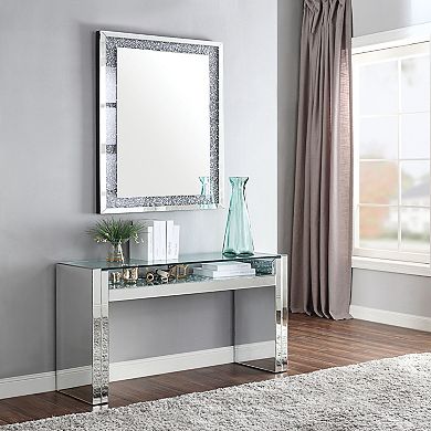 Wood and Mirror Sofa Table with Studded Faux Crystals, Clear