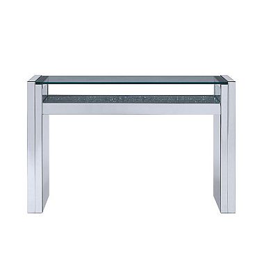 Wood and Mirror Sofa Table with Studded Faux Crystals, Clear