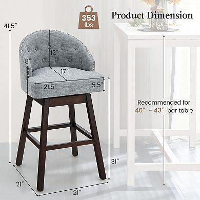 Set of 2 Swivel Bar Stools with Rubber Wood Legs and Padded Back