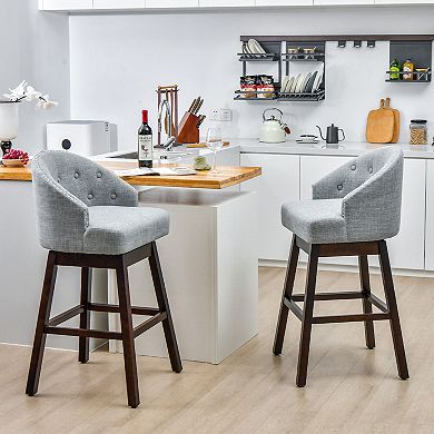 Set of 2 Swivel Bar Stools with Rubber Wood Legs and Padded Back