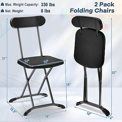 2 Pieces Outdoor Folding Chair Set with Sturdy Frame and Ergonomic Backrest