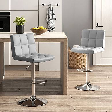 Set Of 2 Square Swivel Adjustable Pu Leather Bar Stools With Back And Footrest