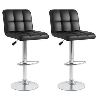 2 pc Adjustable Swivel Bar Stools Set with PU Leather Seat, Pneumatic Height Control and Footrest