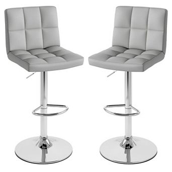 2 pc Adjustable Swivel Bar Stools Set with PU Leather Seat, Pneumatic Height Control and Footrest