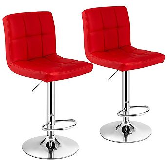 2 pc Adjustable Swivel Bar Stools Set with PU Leather Seat, Pneumatic Height Control and Footrest