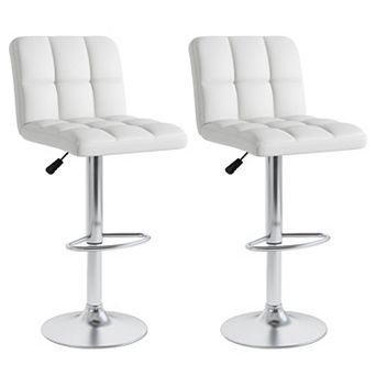 2 pc Adjustable Swivel Bar Stools Set with PU Leather Seat, Pneumatic Height Control and Footrest