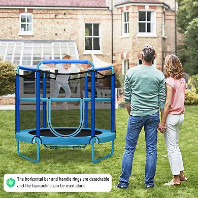 5 Feet Kids 3-in-1 Game Trampoline with Enclosure Net Spring Pad