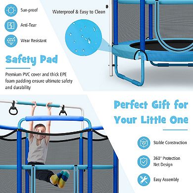 5 Feet Kids 3-in-1 Game Trampoline with Enclosure Net Spring Pad