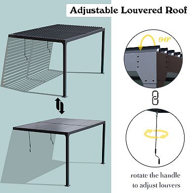 Aoodor 13 x 10 ft. Outdoor Aluminum Wall Mounted Louvered Pergola Waterproof Gazebo - White