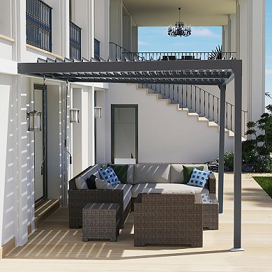 Aoodor 13 x 10 ft. Outdoor Aluminum Wall Mounted Louvered Pergola Waterproof Gazebo - White